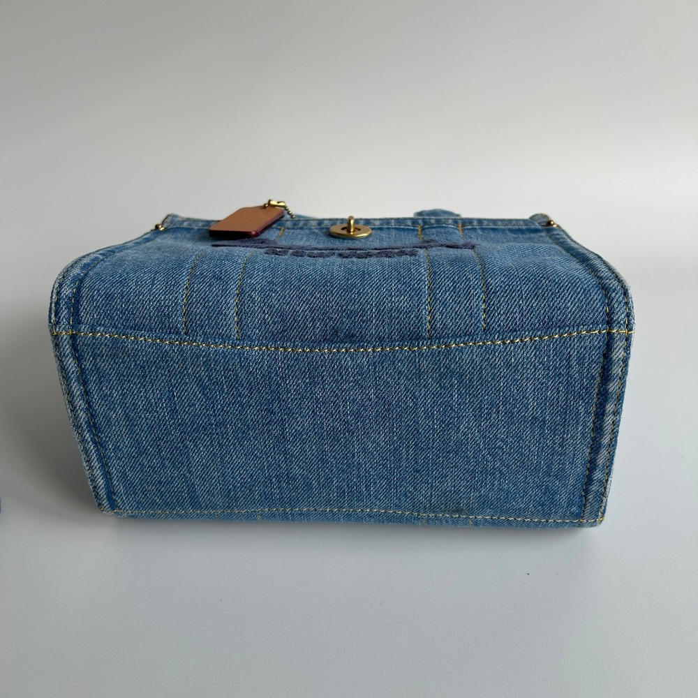 Coach Blue Denim Embroidered Mini Tote with Gold Hardware - Picture 4 of 11